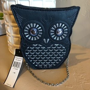 Rare BCBG Embroidered Owl Faux Leather Purse - New